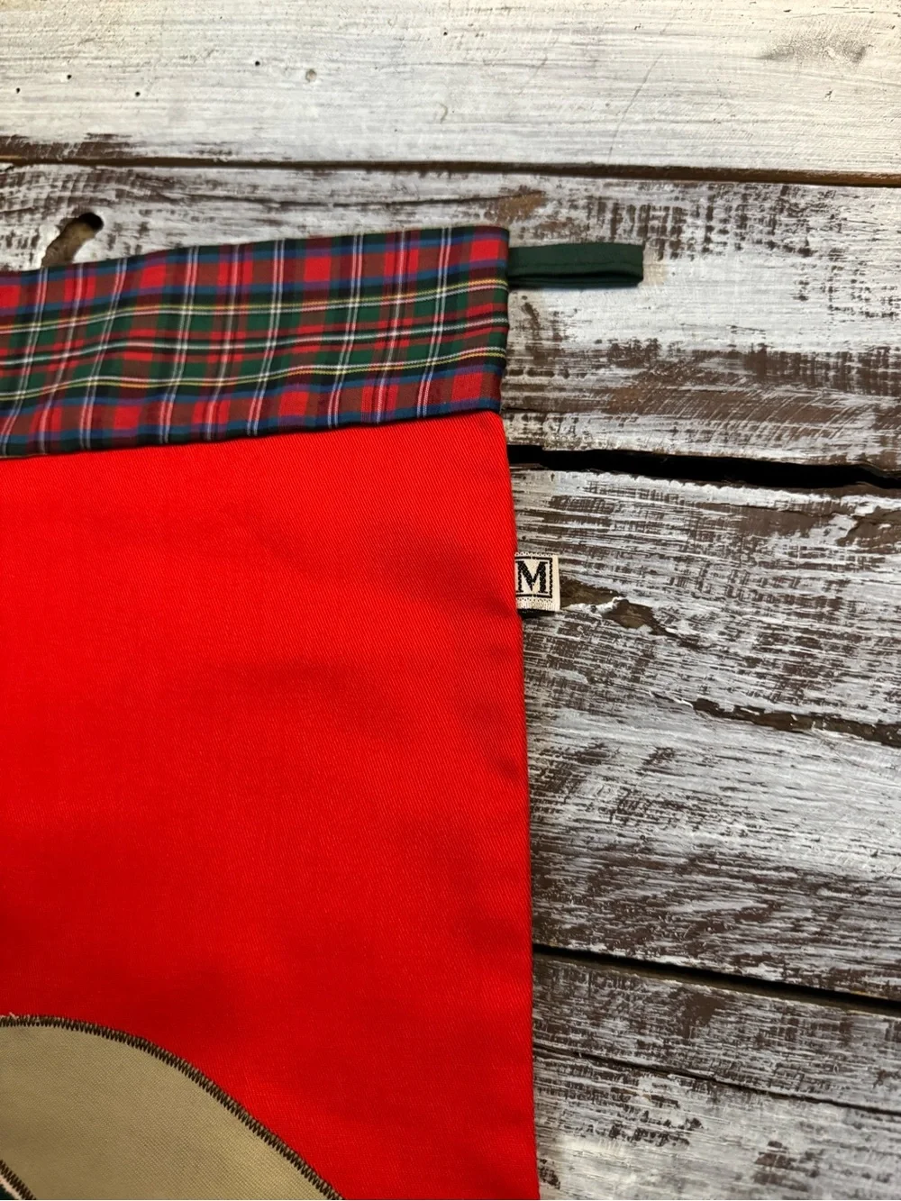 Source Unknown Red Holiday Goose Stocking with Plaid Cuff